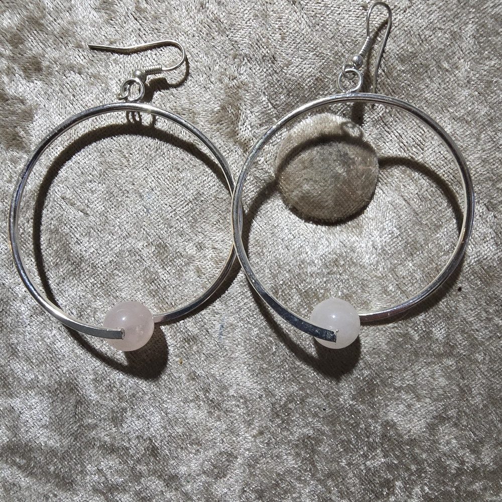 Elegant Silver Hoop Earrings with Pink Accents